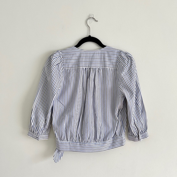 Madewell Wrap Blouse Striped Blue and White with Bow and Buttons Size XS - Picture 9 of 15